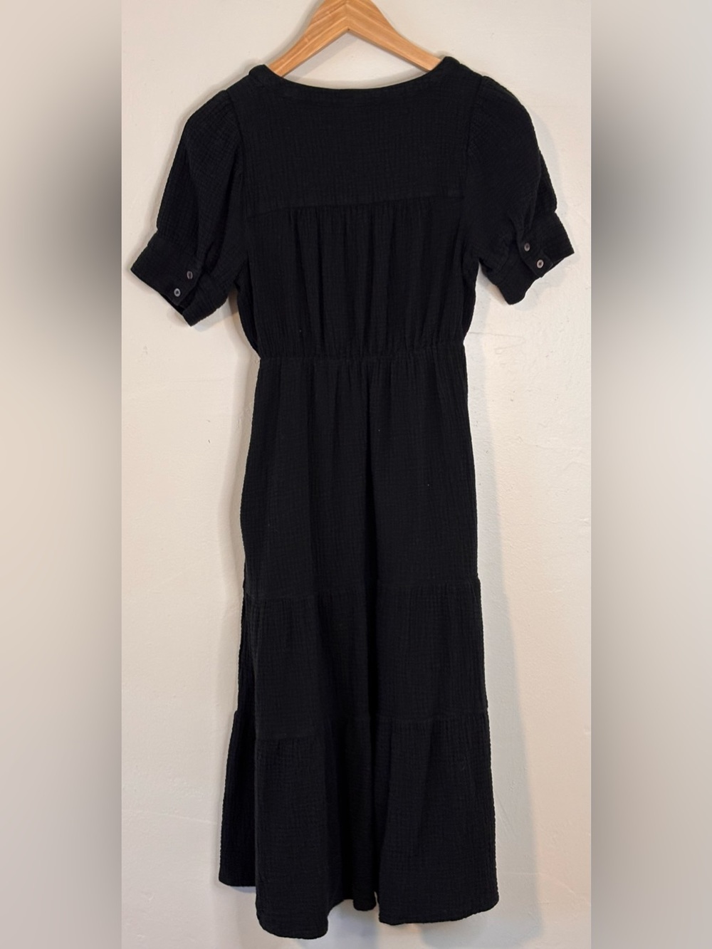 Madewell Black Lightspun Tiered Button Front Midi Dress Women’s Size 0 - Picture 5 of 14